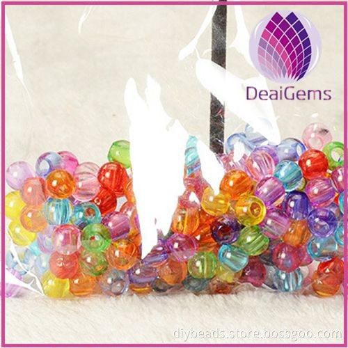 10mm Acrylic Mix Colors Lucid Big Hole Round Beads for Kids Diy Jewelry